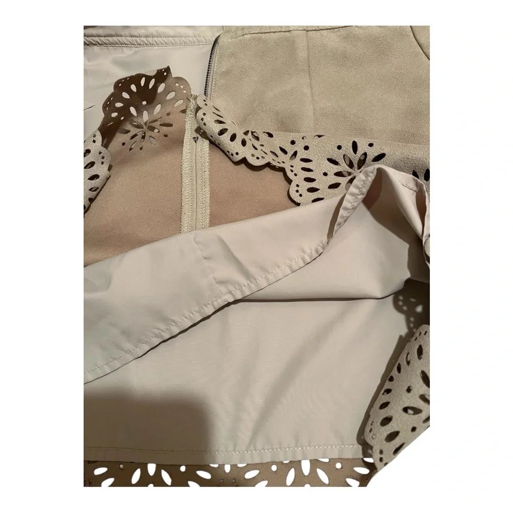 Hollister Tan Faux Suede‎ Die Cut Scalloped Hem Mini Skirt Size 3